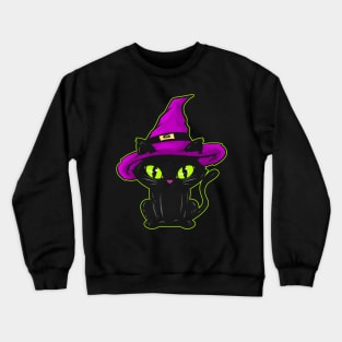 Cute Black Cat With Witch Hat For Halloween Crewneck Sweatshirt